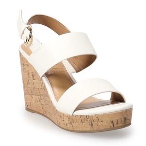 LC Lauren Conrad White Cork Wedge Sandals